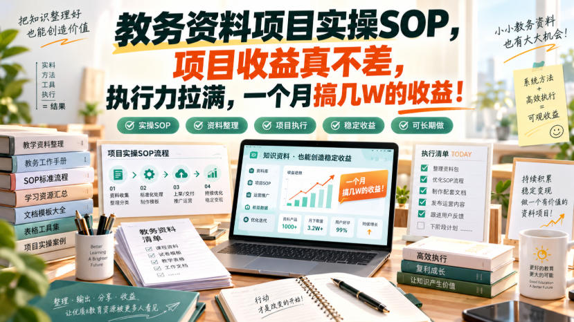 教务资料项目实操SOP，项目收益真不差，执行力拉满，一个月搞几W的收益-西蒙学社