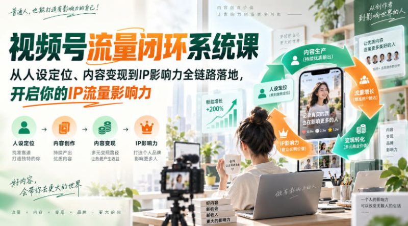 视频号流量闭环系统课,从人设定位、内容变现到IP影响力全链路落地,开启你的IP流量影响力-西蒙学社
