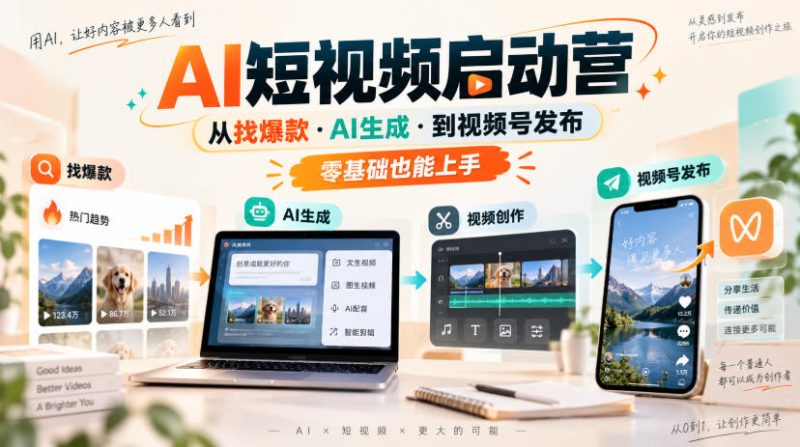 AI短视频启动营,从找爆款·AI生成·到视频号发布,零基础也能上手-西蒙学社