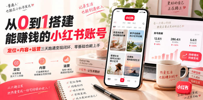从0到1搭建能賺钱的小红书账号,定位+内容+运营三天跑通变现闭环-西蒙学社