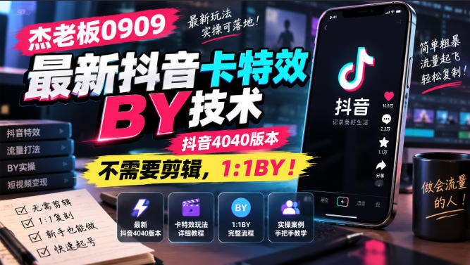 杰老板0909最新抖音卡特效搬运技术，抖音4040版本，不需要剪辑，1:1搬运！-西蒙学社