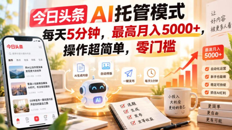 今日头条AI托管模式,每天5分钟,最高月入5000+,操作超简单,零门槛【揭秘】-西蒙学社