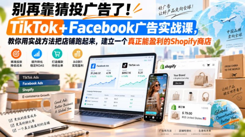 别再靠猜投广告了!TikTok+Facebook广告实战课,教你用实战方法把店铺跑起来,建立一个真正能盈利的Shopify商店【原创双语字幕】-西蒙学社
