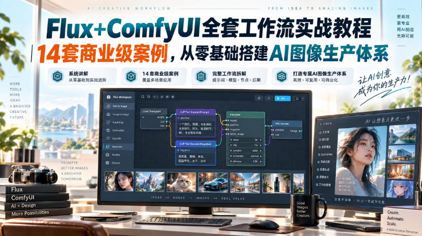 Flux+ComfyUI全套工作流实战教程｜14套商业级案例，从零基础搭建AI图像生产体系-西蒙学社