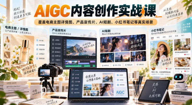 AIGC内容创作实战课,覆盖电商主图详情图、产品宣传片、AI短剧、小红书笔记等真实场景-西蒙学社