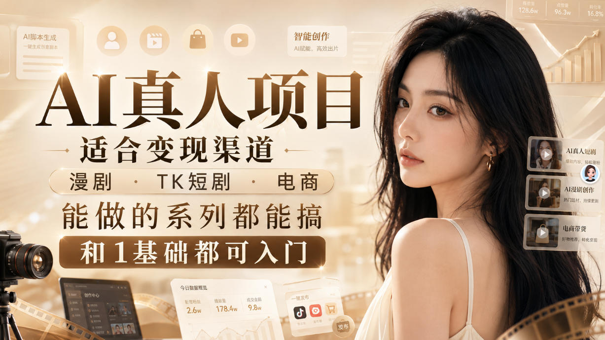 AI真人项目，适合变现渠道，漫剧，TK短剧，电商，能做的系列都能搞，0和1基础都可入门-西蒙学社