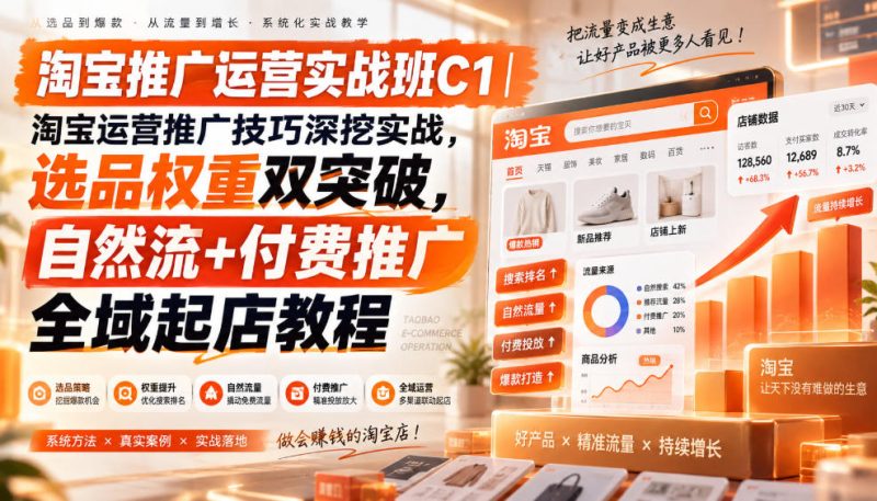 淘宝推广运营实战班C1|淘宝运营推广技巧深挖实战,选品权重双突破,自然流+付费推广全域起店教程-西蒙学社