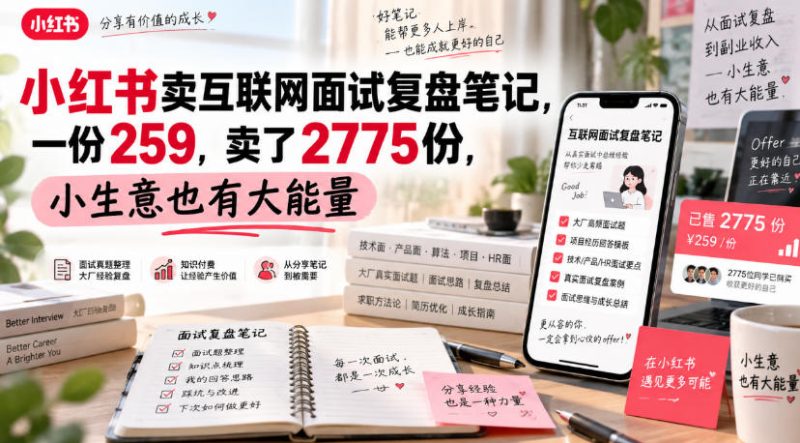 小红书卖互联网面试复盘笔记，一份259，卖了2775份，小生意也有大能量-西蒙学社