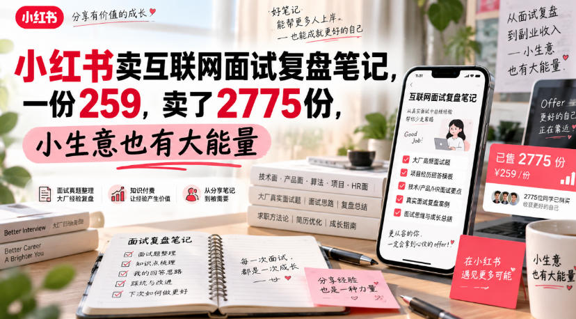 小红书卖互联网面试复盘笔记，一份259，卖了2775份，小生意也有大能量-西蒙学社