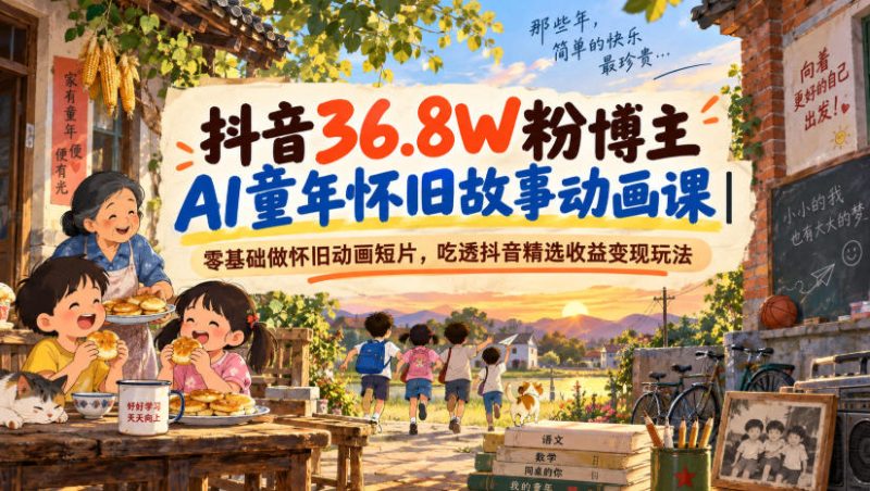 抖音36.8W粉博主AI童年怀旧故事动画课|零基础做怀旧动画短片,吃透抖音精选收益变现玩法-西蒙学社