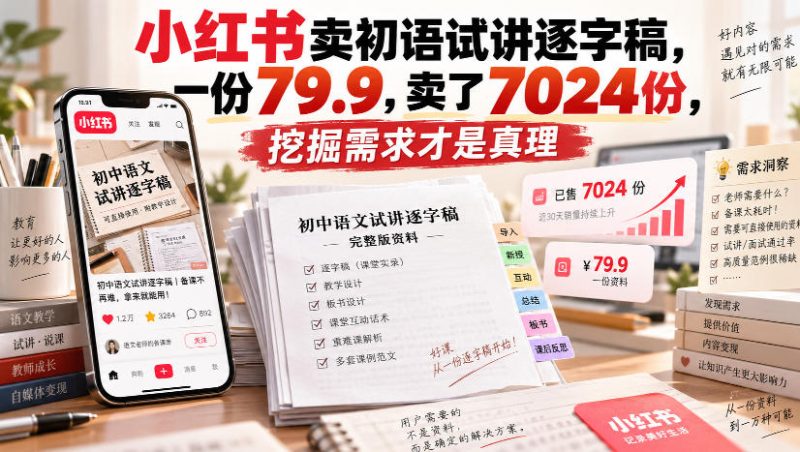 小红书卖初语试讲逐字稿,一份79.9,卖了7024份,挖掘需求才是真理-西蒙学社