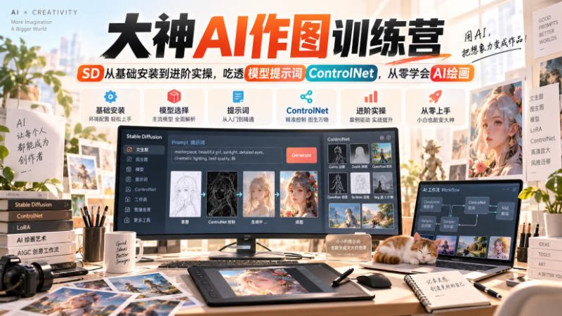 大神AI作图训练营,SD从基础安装到进阶实操,吃透模型提示词ControlNet,从零学会AI绘画-西蒙学社