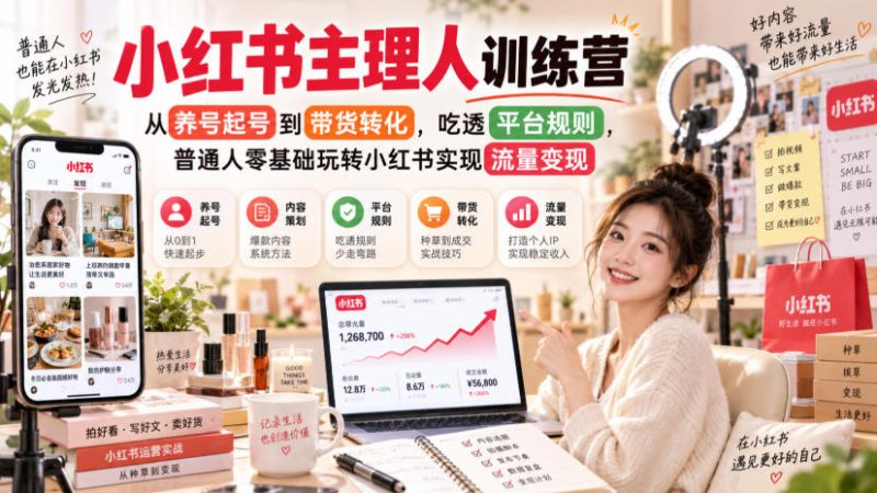 小红书主理人训练营,从养号起号到带货转化,吃透平台规则,普通人零基础玩转小红书实现流量变现-西蒙学社