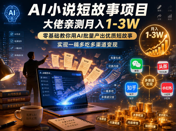AI小说短故事项目，大佬亲测月入1-3W，零基础教你用AI批量产出优质短故事，实现一稿多吃多渠道变现（更新0910）-西蒙学社