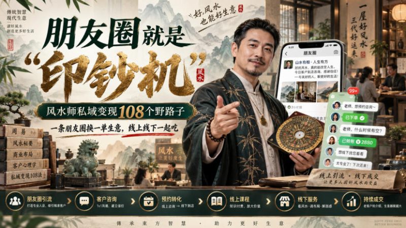 朋友圈就是“印钞机”，风水师私域变现108个野路子，一条朋友圈换一单生意，线上线下一起吃【文档】-西蒙学社