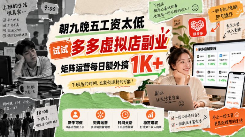 朝九晚五工资太低，试试多多虚拟店副业，矩阵运营每日额外搞1K+【揭秘】-西蒙学社