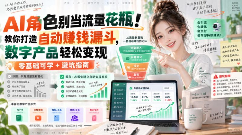 AI角色别当流量花瓶！教你打造自动賺钱漏斗，数字产品轻松变现（零基础可学+避坑指南）【原创双语字幕】-西蒙学社