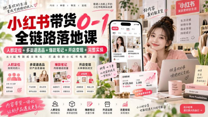 小红书带货0-1全链路落地课｜人群定位+多渠道选品+爆款笔记+开店变现完整实操-西蒙学社