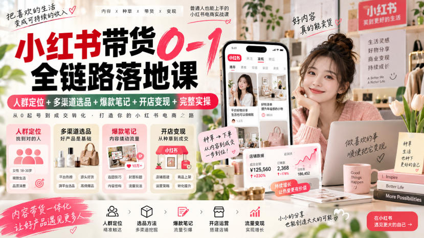 小红书带货0-1全链路落地课｜人群定位+多渠道选品+爆款笔记+开店变现完整实操-西蒙学社