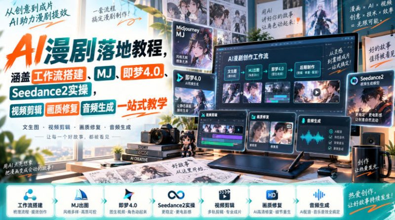 AI漫剧落地教程，涵盖工作流搭建、MJ、即梦4.0、Seedance2实操，视频剪辑画质修复音频生成一站式教学-西蒙学社