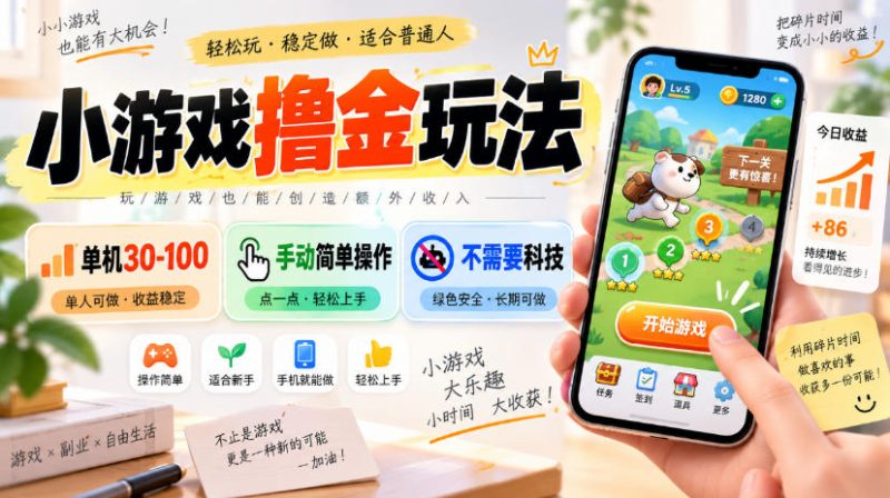 小游戏撸金玩法，单机30-100，手动简单操作，不需要科技-西蒙学社