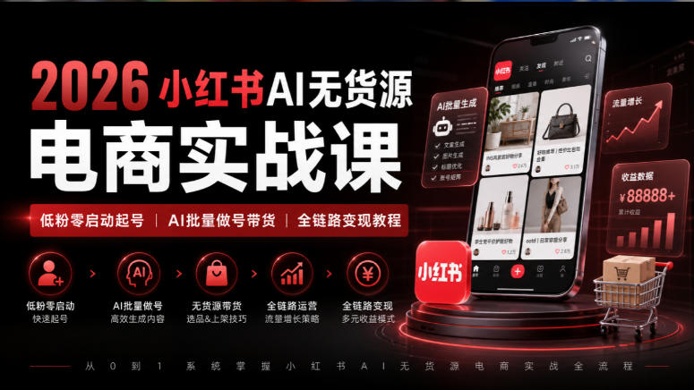 2026小红书AI无货源电商实战课|低粉零启动起号|AI批量做号带货全链路变现教程-西蒙学社