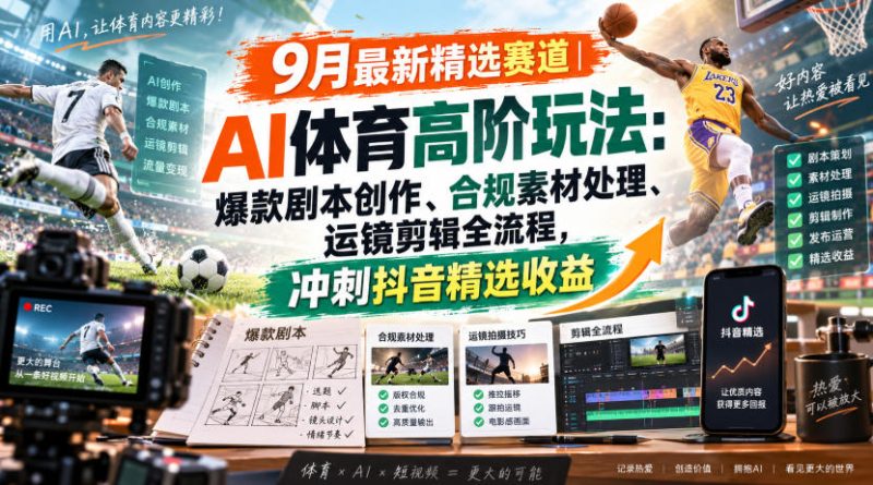 某大佬的9月最新精选赛道之AI体育顶级玩法,爆款剧本创作、版权规避、运镜剪辑全流程,稳拿抖音精选收益-西蒙学社