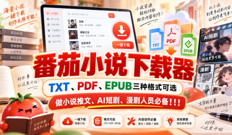 番茄小说下载器,TXT、PDF、EPUB三种格式可选,做小说推文、AI短剧、漫剧人员必备!!!-西蒙学社