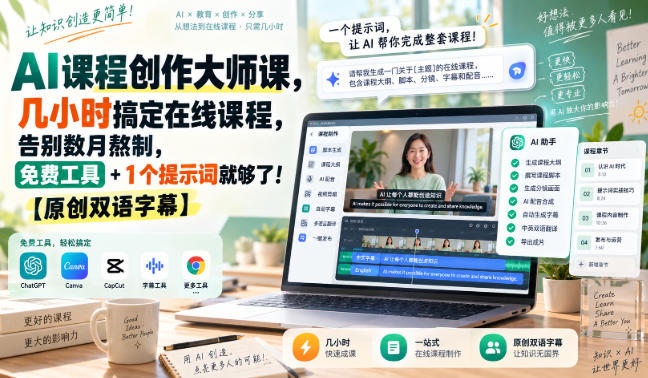 AI课程创作大师课,几小时搞定在线课程,告别数月熬制,免费工具+1个提示词就够了!【原创双语字幕】-西蒙学社