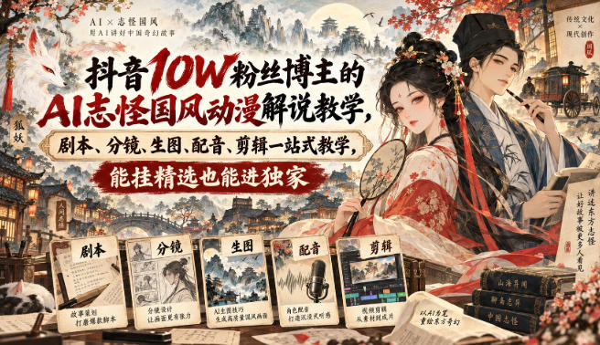 抖音10W粉丝博主满堂诡事的AI志怪国风动漫解说教学,剧本、分镜、生图、配音、剪辑一站式教学,能挂精选也能进独家-西蒙学社