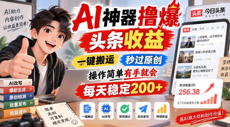 AI神器撸爆头条收益,一键搬运,秒过原创,操作简单有手就会,每天稳定200+【揭秘】-西蒙学社
