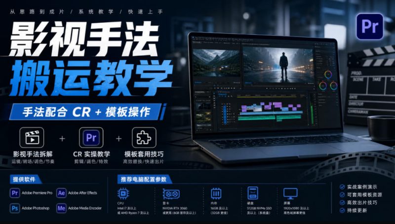 影视手法搬运教学,手法配合CR+模板操作,需要电脑,提供软件+配置参数-西蒙学社
