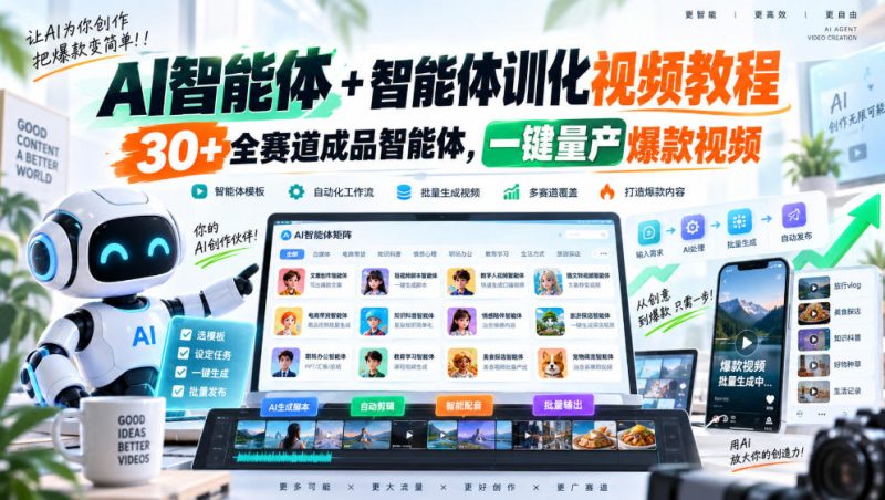 AI智能体+智能体训化视频教程,30+全赛道成品智能体,一键量产爆款视频-西蒙学社