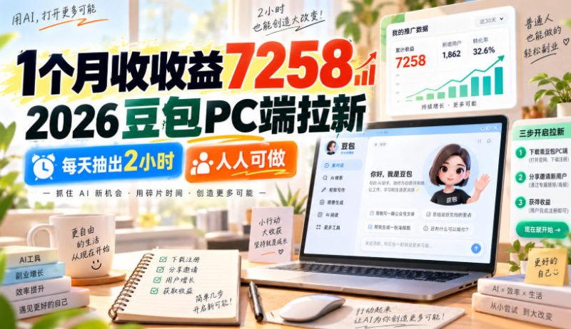 1个月收收益7258,2026豆包PC端拉新,每天抽出2小时,人人可做-西蒙学社