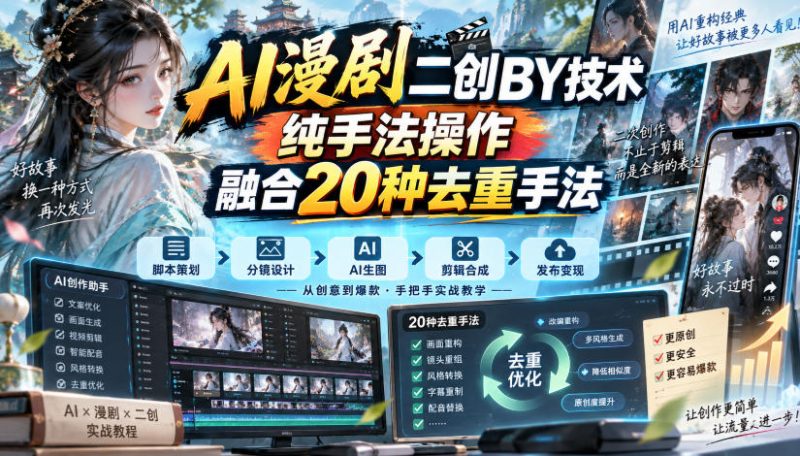 AI漫剧二创搬运技术，纯手法操作，融合20种去重手法-西蒙学社