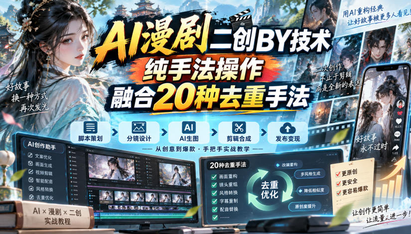 AI漫剧二创搬运技术，纯手法操作，融合20种去重手法-西蒙学社
