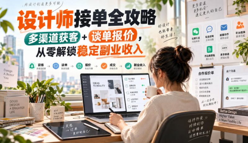 设计师接单全攻略-无水印,多渠道获客+谈单报价,从零解锁稳定副业收入-西蒙学社