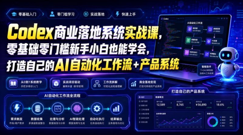Codex商业落地系统实战课,零基础零门槛新手小白也能学会,打造自己的AI自动化工作流+产品系统(更新)-西蒙学社