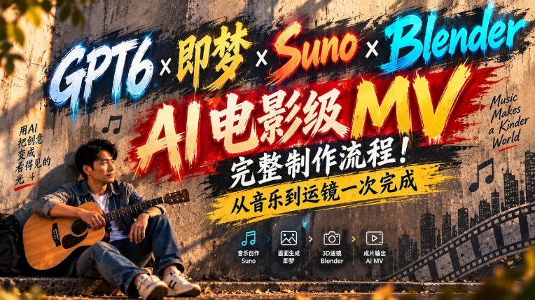 GPT6×即梦×Suno×Blender｜AI电影级MV完整制作流程！从音乐到运镜一次完成！-西蒙学社