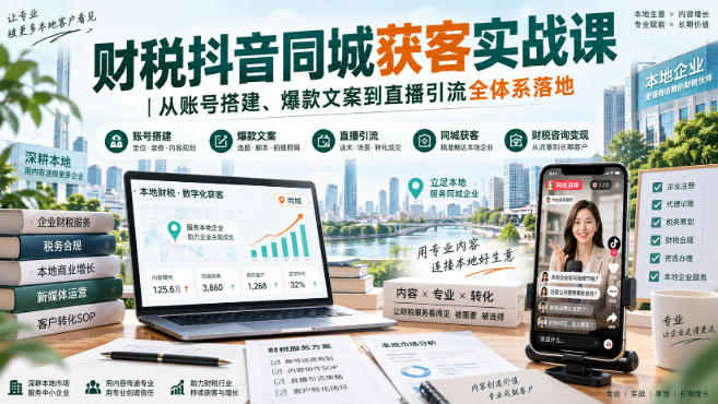 财税抖音同城获客实战课|从账号搭建、爆款文案到直播引流全体系落地-西蒙学社