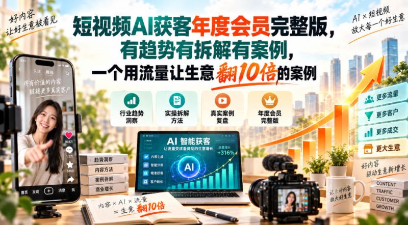 短视频AI获客年度会员完整版,有趋势有拆解有案例,一个用流量让生意翻10倍的案例-西蒙学社
