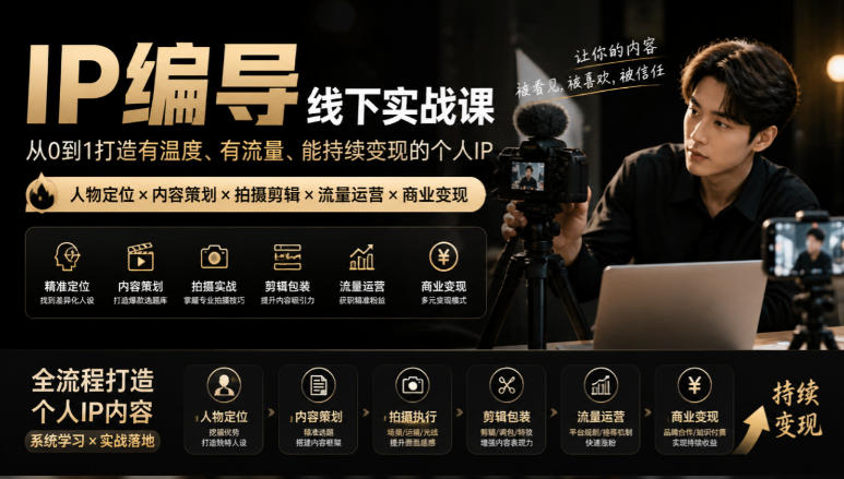 【无水印】IP编导线下实战课，从人物定位到短视频拍摄剪辑，全流程打造有温度、有流量、能持续变现的个人IP内容-西蒙学社