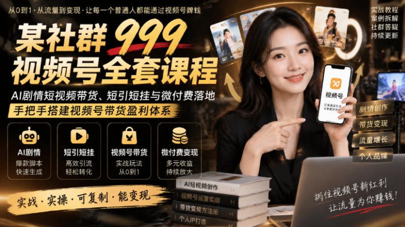 某社群999视频号全套课程，AI剧情短视频带货、短引短挂与微付费落地，手把手搭建视频号带货盈利体系-西蒙学社