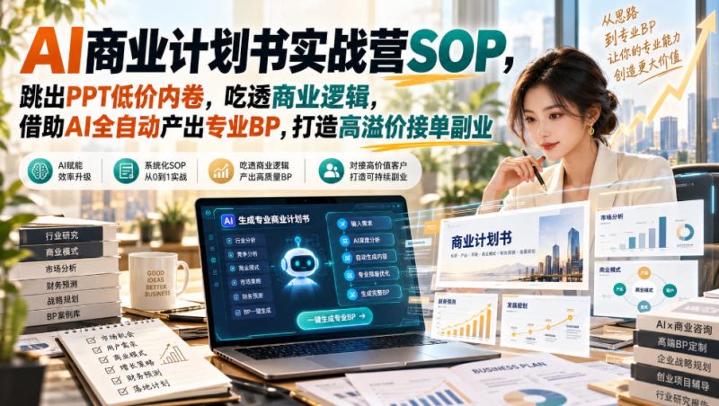 【无水印】AI商业计划书实战营SOP,跳出PPT低价内卷,吃透商业逻辑,借助AI全自动产出专业BP,打造高溢价接单副业-西蒙学社