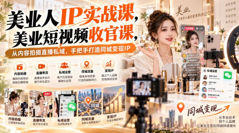【无水印】美业人IP实战课,美业短视频收官课,从内容拍摄直播私域,手把手打造同城变现IP-西蒙学社
