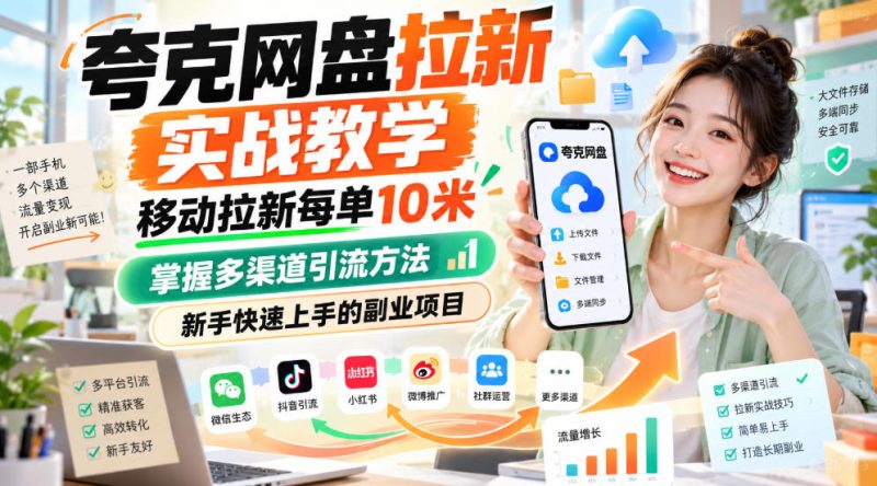夸克网盘拉新实战教学,移动拉新每单10米,掌握多渠道引流方法,新手快速上手的副业项目-西蒙学社