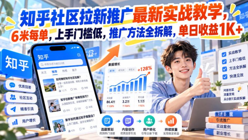 知乎社区拉新推广最新实战教学，6米每单，上手门槛低，推广方法全拆解，单日收益1K+！-西蒙学社