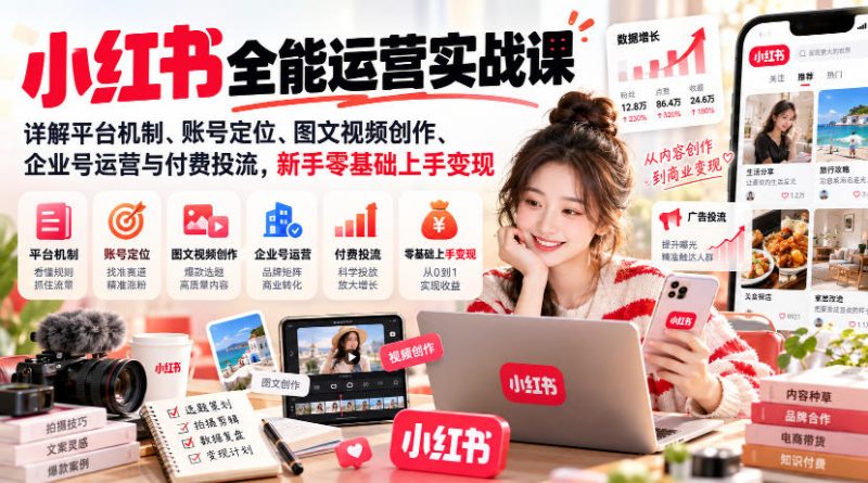 小红书全能运营实战课,详解平台机制、账号定位、图文视频创作、企业号运营与付费投流,新手零基础上手变现-西蒙学社