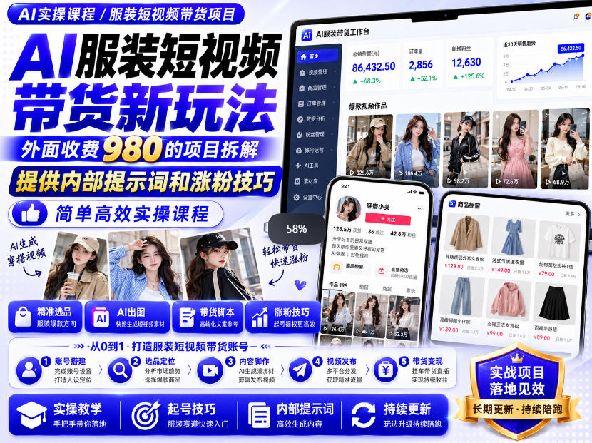 外面收费980AI快手带货系统课程，内部课程首次外放，操作简单高效，一分钟一条爆款视频-西蒙学社