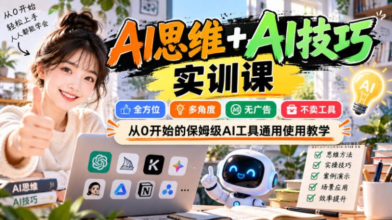【无水印】AI思维+AI技巧实训课,全方位、多角度、无广告、不卖工具,从0开始的保姆级AI工具通用使用教学-西蒙学社